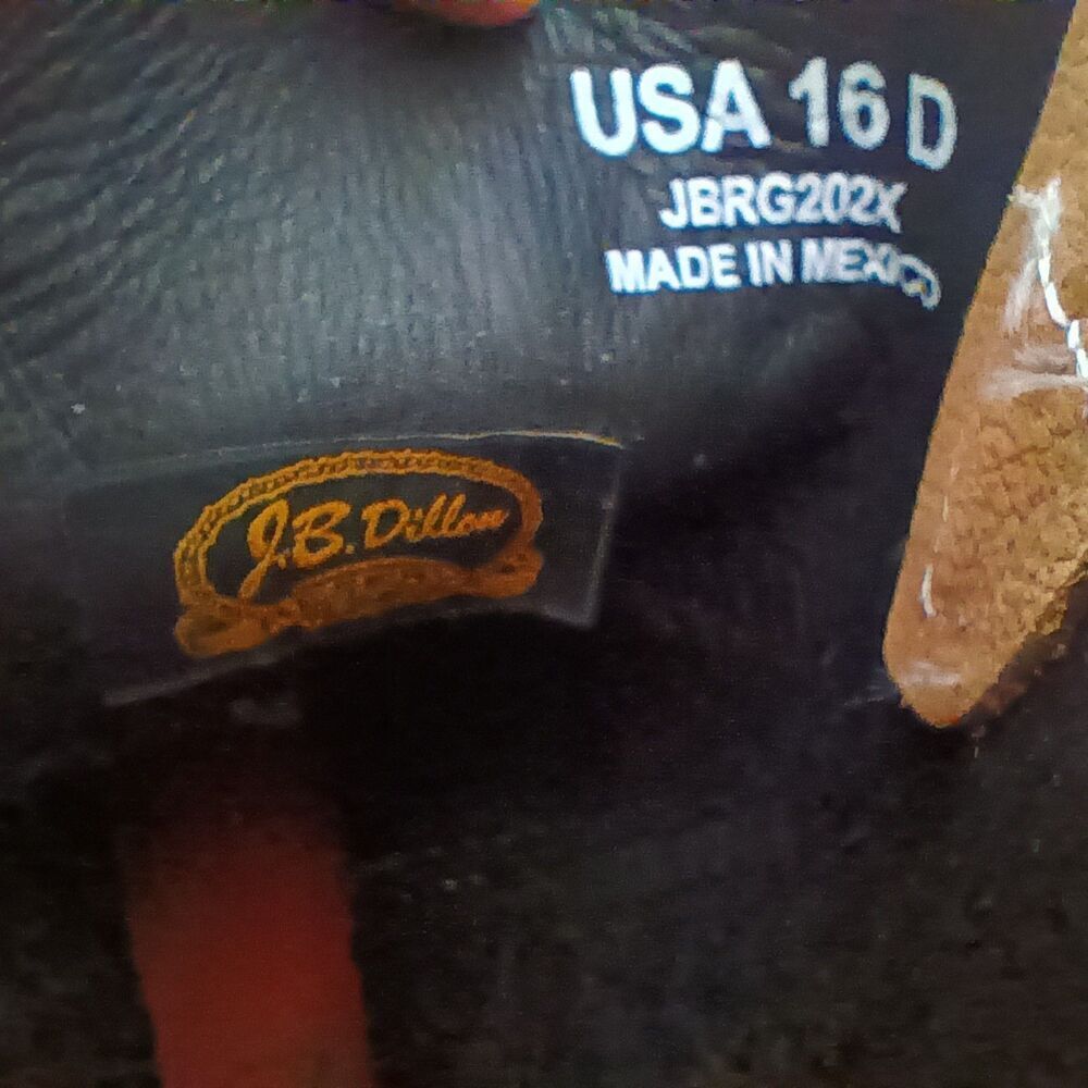 J.B. Dillon Cowboy Boots Mens 16 Black and Tan Leather JBRG202X - Picture 9 of 13